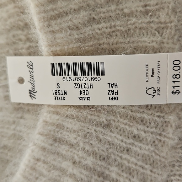 Madewell Off-white Alpaca-blend Mockneck Puff Sleeve Sweater Size Small, NWT - Picture 9 of 10